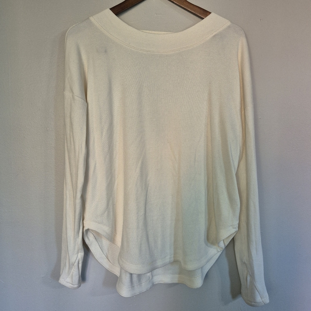 Athleta Presence Ribbed Sweater Deep V Back In Ivory Small - Picture 8 of 8